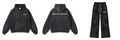 Black hoodie and pants set with text on a white background